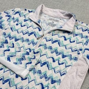 SanSoleil Pullover Womens XS Blue Chevron Mock Neck Long Sleeve UPF 50+ Cooling